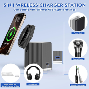 แท่น<span class=keywords><strong>ชาร์จ</strong></span> 5 in 1 สำหรับ iPhone พร้อมที่<span class=keywords><strong>ชาร์จ</strong></span>แม่เหล็ก, แท่น<span class=keywords><strong>ชาร์จ</strong></span>ไร้สาย<span class=keywords><strong>แบ</strong></span>บเร็ว (1*USB และ <span class=keywords><strong>2</strong></span>*Type-C) สำหรับ iPhone Watch, <span class=keywords><strong>AirPods</strong></span> - Product Image 4