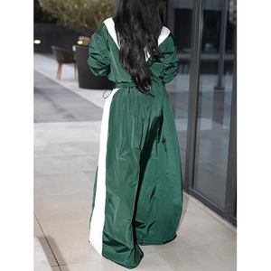 Women's Eco-Friendly Polyester Green <b>White</b> Stripe <b>2</b>-<b>Piece</b> Long Sleeve Loose Fit Satin Sporty Tracksuit Set Full Length All - Product Image 2