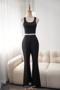Pantalones de Vestir para Mujer, Negros, de Cintura Alta, Corte Acampanado, Largura al Tobillo, de Poliéster, para Oficina, Corte Regular, ALVA - Product Image 4