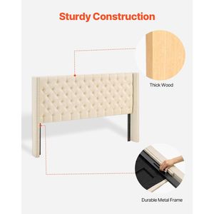 Lit King Size Confortable à Hauteur Réglable, Capitonnage Diamant, W84.1 X H (54.33-60.24) X Lit Rembourré Confortable - Product Image 4