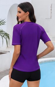 <b>Women</b> <b>Rash</b> <b>Guard</b> Two Piece Swimsuit Short Sleeve Stretchable Swimwear Surfing Beach Bathing Suit <b>Rash</b> <b>Guard</b> - Product Image 4