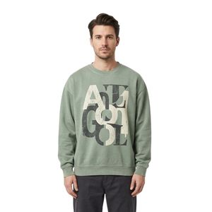 Sudadera de Manga Larga para Hombre, Color Verde Salvia, 100% Algodón Felpa, con Tipografía 'NEVER OFF DUTY' en la Parte Delantera, Estilo Urbano - Product Image 1