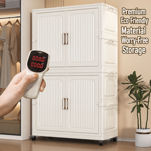 Armoire de rangement pliable avec portes rabattables, empilable, organisateur gain de place, installation sans outil, prête à l'emploi pour chambre et salon - Product Image 6