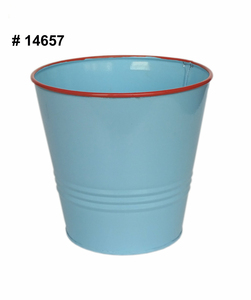 Sky Blue Round Metal Nursery <b>Planter</b> Contemporary White Metal Plant Pot - Product Image 1