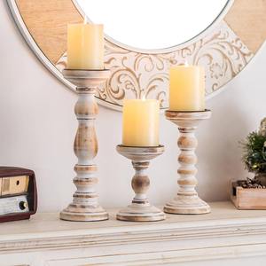 Portavelas de Madera Tallada, Juego de 3 Portavelas Rústicos, Decoración de Estilo Rústico, Decoración de Lujo para el Hogar en Arabia Saudita - Product Image 5