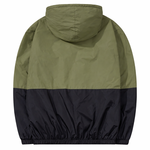 Chaqueta Cortavientos con Capucha para Hombre, Diseño Color Block Verde Oliva y Negro, Cierre de Cremallera, Informal, para Exteriores, Ligera, de Poliéster, para Primavera - Product Image 2