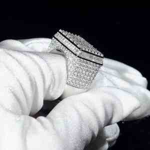 ZAWO Wholesale Moissanite Diamond <b>Ring</b> Rose Gold Plated Iced Baguette Cut <b>925</b> <b>Silver</b> Luxury Hip Hop Unisex <b>Rings</b> - Product Image 2