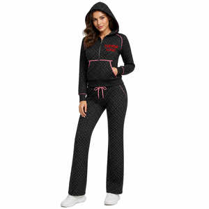Custom Logo Women Pink <b>Rhinestone</b> Full Zip Sweatshirt Long Pants 2 Piece Tracksuit Set Casual Sportswear Fleece Material - Product Image 2