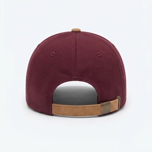 Casquette en coton brossé avec sangle arrière en cuir véritable gaufré, bordeau, visière en daim, 6 panneaux, réglable, unisexe, décontractée - Product Image 3