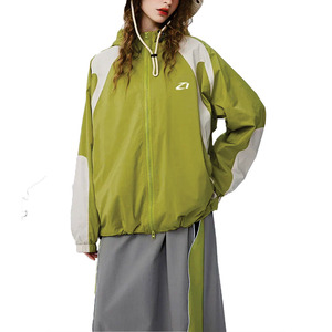 Women’s Olive Cropped Hooded Nylon Windbreaker <b>Jacket</b> Wholesale <b>Lightweight</b> Activewear Running Outerwear OEM Men's <b>Jackets</b> USA - Product Image 3