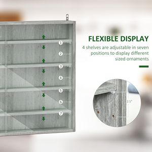 Vetrina Moderna Grigia a 5 Ripiani in Vetro con Ripiani Regolabili e 2 Porte, Montabile a Parete - Product Image 4