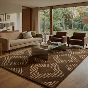Tapis géométrique moderne en laine, motif rouge-brun, tufté à la main, de luxe, pour salon et chambre, décoration contemporaine - Product Image 2