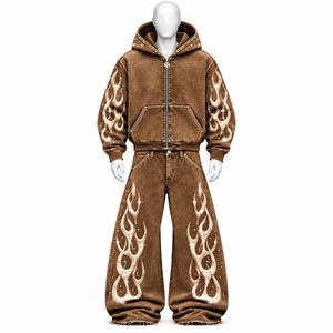 Survêtement unisexe avec logo brodé, imprimé, à capuche, fermeture éclair, pantalon de survêtement long style streetwear avec détails en strass - Product Image 4