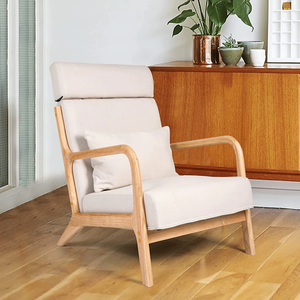 Fauteuil de lecture en tissu de style moderne du milieu du siècle, facile à assembler, fauteuil lounge rembourré en lin pour salon - Product Image 2