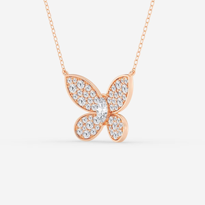 Colgante de Mariposa con Diamantes Cultivados en Laboratorio, Corte Marquise, 1 CTW, con Pavé, en Oro de 14K, Brillante - Product Image 1