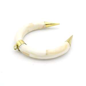 Hand <b>Crafted</b> Polished Natural Bone Eco-Friendly Animal Style Crescent Focal Pendant Thick Tusk with Gold Bail - Product Image 5
