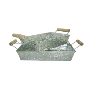 Jardinières en métal avec plaque de jardinière et manche en bois Décor de jardin pour maison et restaurant Trou de drainage Écologique - Product Image 1