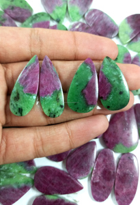 Pierre précieuse naturelle en zoïsite avec rubis, paire de cabochons, fournisseur Inde, prix de gros, haute qualité, pour la fabrication de bijoux - Product Image 3