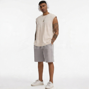 Shorts Bermuda Décontractés pour Hommes en Coton Mélangé Écologique, Respirants, à Séchage Rapide, Taille Mi-Haute Élastique, en Tissu Oxford Tricoté Uni - Product Image 1