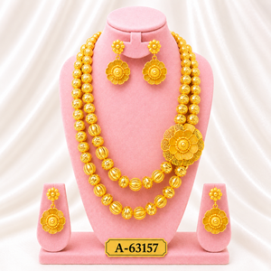 Flower Pattern 24K Gold Plated Brass Zircon Jewelry <b>Set</b> Necklace Earrings Women's Bridal Trendy Style A-63157 - Product Image 1