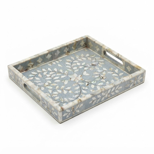 Nueva Bandeja Cuadrada Artesanal con Incrustaciones de Hueso de Camello y Madreperla, con Diseño Floral, para Servir o Decorar Mesas de Centro - Product Image 3