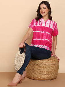 เสื้อกล้ามผู้หญิงลำลองแบบเรียบง่าย ยี่ห้อ Maaesa ผ้าเรยอน ลายมัดย้อม คอจีน แขนสั้น น้ำหนักเบา เสื้อฤดูร้อน จากผู้ส่งออกอินเดีย - Product Image 3