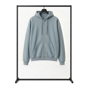 เสื้อฮู้ดซิปผู้ชายสีส้ม ทรงปกติ สีพื้น ผ้าฝ้ายฟลีซ ใส่สบาย เป็นมิตรกับสิ่งแวดล้อม สไตล์ฮิปฮอป มีกระเป๋าหน้าเต็มตัว - Product Image 3