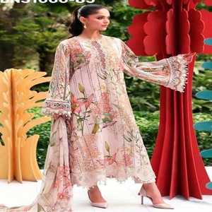 Collection de Salwar-Kameez semi-cousus en pur coton de qualité supérieure avec imprimé, broderie auto-encadrante et broderie de patchs – Vente en gros - Product Image 1