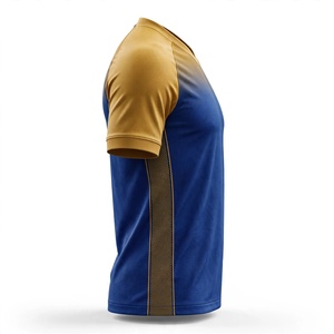 Maillot de football respirant à manches courtes pour homme en polyester, bleu roi et or ombré, col en V, imprimé par sublimation, coupe raglan en maille - Product Image 5