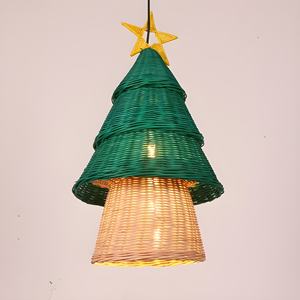 Hanging Children Room Rattan Lamps Pine <b>Tree</b> Shaped Night Lamp for Kids Best Price Wicker Pendant Lampshade - Product Image 4