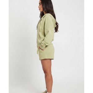 Custom Logo <b>Women's</b> <b>2</b> <b>Piece</b> Set Oversize Zipper Hoodie And Jogger Shorts Set Streetwear Long Sleeve Casual Sportswear <b>Outfit</b> - Product Image 3
