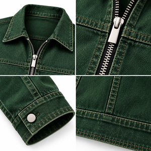 Chaqueta de mezclilla verde para hombre AIFRAN SPORTS con cremallera, cuello vuelto, manga larga informal, costuras en contraste, ecológica y con calefacción. - Product Image 6