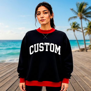 Black <b>Sweatshirt</b> with <b>White</b> Custom Chest Letters Round Neck Red Trim Relaxed Cut Long Sleeves <b>For</b> Jeans and Casual Outfits - Product Image 5