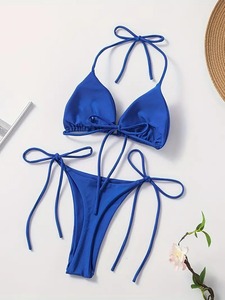 Sexy Lace-Up Bikini Swimsuit Two-Piece Padded Push-Up <b>Top</b> with High Waist Bottom for Summer Pool or Beach - Product Image 3