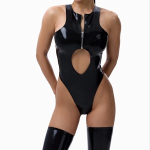Combinaison en latex pour femme, manches longues, fermeture éclair, combinaison brillante, costume érotique pour adulte, cosplay, combinaison en latex et costume - Product Image 1