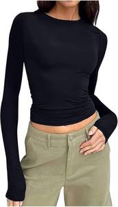 Camiseta Corta de Spandex, Antiarrugas, Transpirable, Personalizada para Mujer, Cuello Alto, Secado Rápido, Informal, de Punto, de Algodón, para Todas las Temporadas - Product Image 2