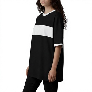 Customized <b>Women's</b> Loose Fitting Workout <b>Black</b> O neck Drop Shoulder Oversized T-<b>Shirts</b> Plain Washed Vintage T-<b>Shirts</b> For <b>Women</b> - Product Image 2