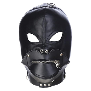 Máscara de cuero sintético de moda con cremallera para la boca y ojos grandes, disfraz sexy para fiestas y clubes, máscara facial completa de cuero sintético. - Product Image 1