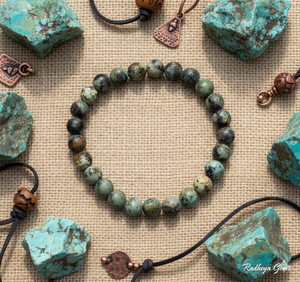 Handmade AAA African Turquoise Round Bead Bracelet – Polished Gemstone Stretch Bracelet for <b>Men</b> & Women - Product Image 4