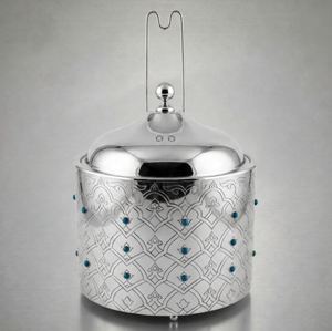 Plat à chafing en acier inoxydable avec motif oriental et accents bleus, chauffe-plat rectangulaire avec couvercle pour le Ramadan - Product Image 5