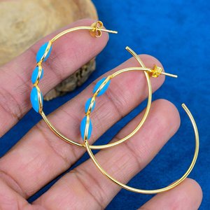 Pendientes de Aro en Espiral con Turquesa Azul Natural en Forma de Pera, Chapados en Oro de 18k sobre Plata de Ley 925 - Product Image 2