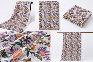 Tela de Algodón Ligera con Estampado Artesanal Indio al por Mayor |   Tela Estampada con Motivos Florales y Botánicos para Vestidos, Decoración del Hogar, Niñas/Niños - Product Image 3