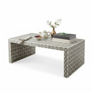 Mesa Auxiliar de Tambor con Incrustaciones de Hueso Blanco y Negro, Mesa de Centro de Resina con Patrón Geométrico, Taburete Decorativo para Sala de Estar y Hotel - Product Image 3