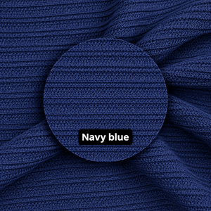 Tissu en maille côtelée double en polyester bleu marine, textile extensible texturé pour la confection de vêtements et d'habillement - Product Image 3