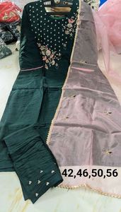 Salwar Kameez traditionnel en coton pour femmes, bleu, broderie florale, coupe régulière, longueur au sol, tenue décontractée, style Inde Pakistan - Product Image 2