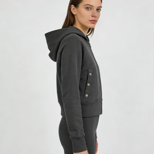 <b>Women's</b> <b>Quarter</b> <b>Zip</b> Hoodie Custom Heavy Weight 400gsm 100% Cotton Cropped Fleece Unisex <b>Sweatshirt</b> - Product Image 2
