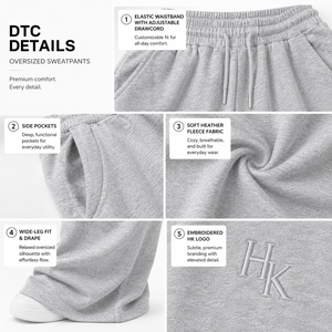 Pantalon de survêtement personnalisé en gros, taille haute, coupe ample, jambe large, en molleton, style streetwear oversize, coupe décontractée, en coton, pour hommes et femmes - Product Image 6