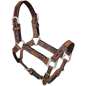 Harnais en cuir marron pour cheval avec motif embossé et boucles métalliques, ajustement réglable pour l'équitation et l'entraînement - Product Image 2