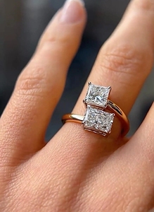 <b>Emerald</b> Design 925 Sterling <b>Silver</b> Luxury Princess Cut Moissanite Double Diamond Claw Setting Wedding <b>Ring</b> for Women - Product Image 5