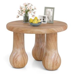 Mesa Auxiliar Redonda de Madera de Caoba Sólida de 24 Pulgadas, Capacidad de 110 Libras, Uso Interior/Exterior, Mesa de Centro Natural - Product Image 1